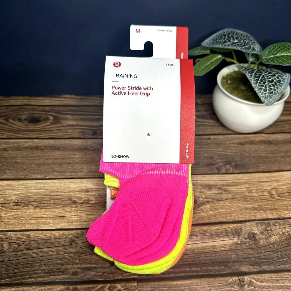 Lululemon Women's Power Stride NS Active Heel Grip Socks 3 Pack NWT Size Medium